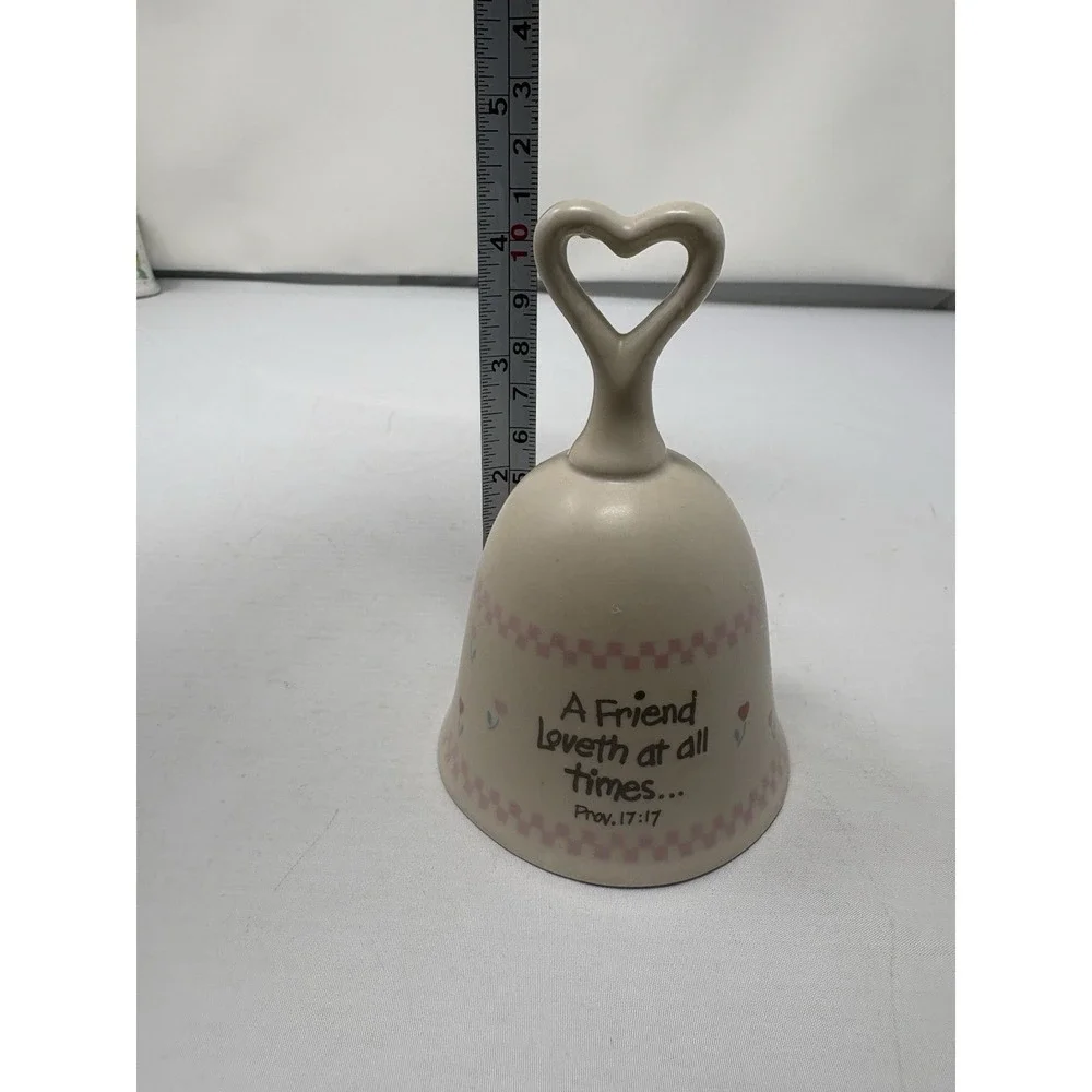 Vtg 1988 Enesco Porcelain Heart Handle Bell A Friend Loveth At All Times Cottage